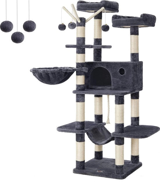 Krabpaal XL per Gatti - Grande - con Soggiorno, Casa e Giocattoli - Resistente - 164cm