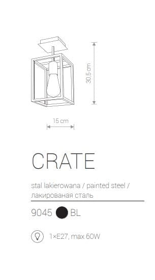 Plafoniera CRATE nera Nowodvorski in metallo 15x15x31 cm E27