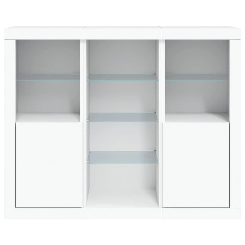Buffet credenza cassettiera armadio mobile contenitore organizer per cucina soggiorno salotto con luci LED 3 pezzi legno ingegnerizzato bianco 02_0037199