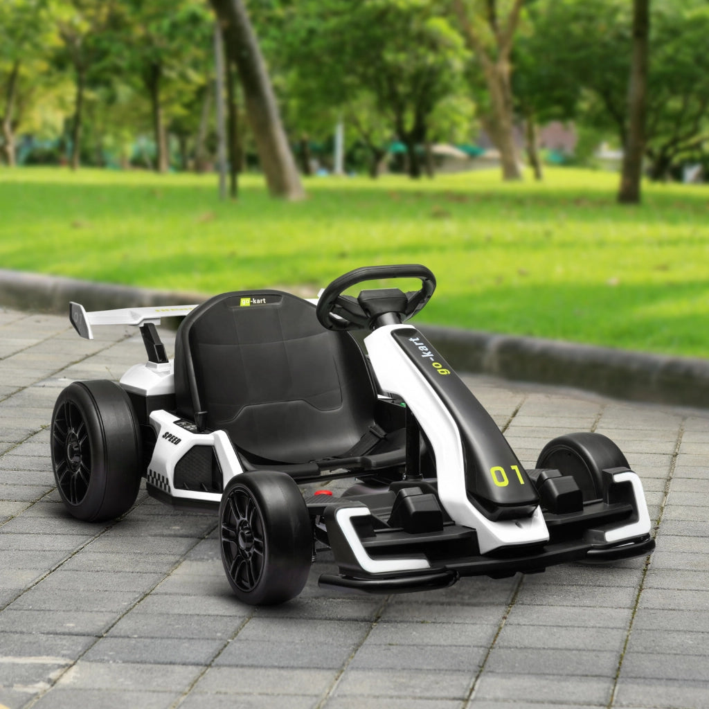 Go Kart Elettrico per Bambini 6-12 Anni 24V 12km/h con Seggiolino Regolabile, Bianco