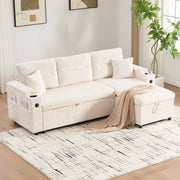 Divano modulare convertibile con letto estraibile chaise longue idraulica porta usb tipo c e vano in velluto beige