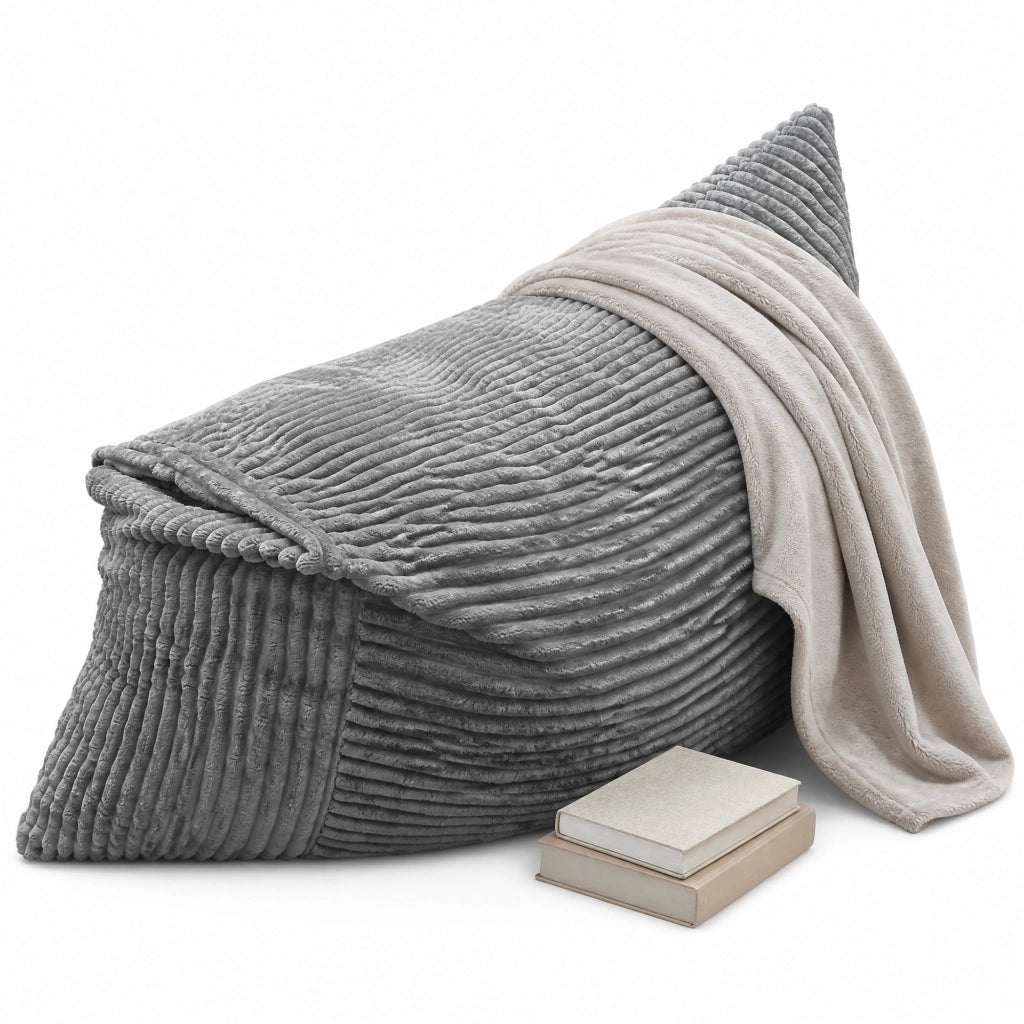 Poltrona pouf convertibile - 3 in 1 con funzione sedia; divano e letto - in corduroy - grigio chiaro