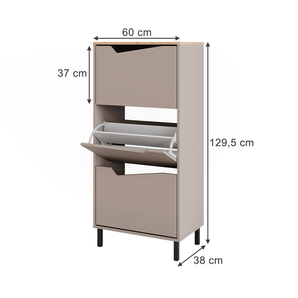 Vicco Scarpiera da ingresso Greige/rovere artigianale 60 x 129.5 cm con 3 scomparti