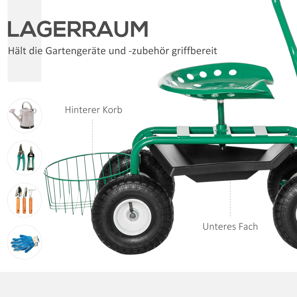 CARRELLO DA GIARDINO CON SEDILE GIREVOLE 81 x 44,5 x 46-59 cm Metallo Verde
