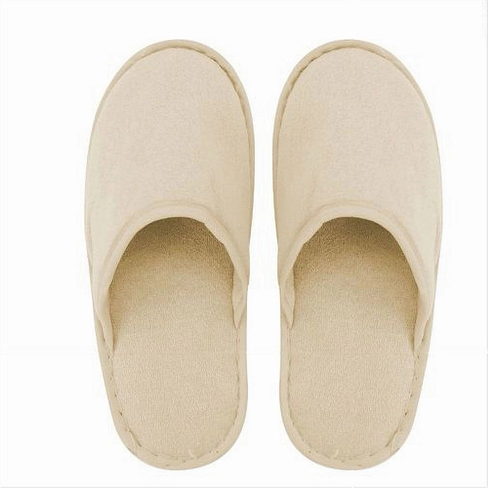 Trade Shop - Coppia Pantofole Ciabatte Bagno Chiuse Tessuto Beige Taglia 35-40 Stanza 79687 -
