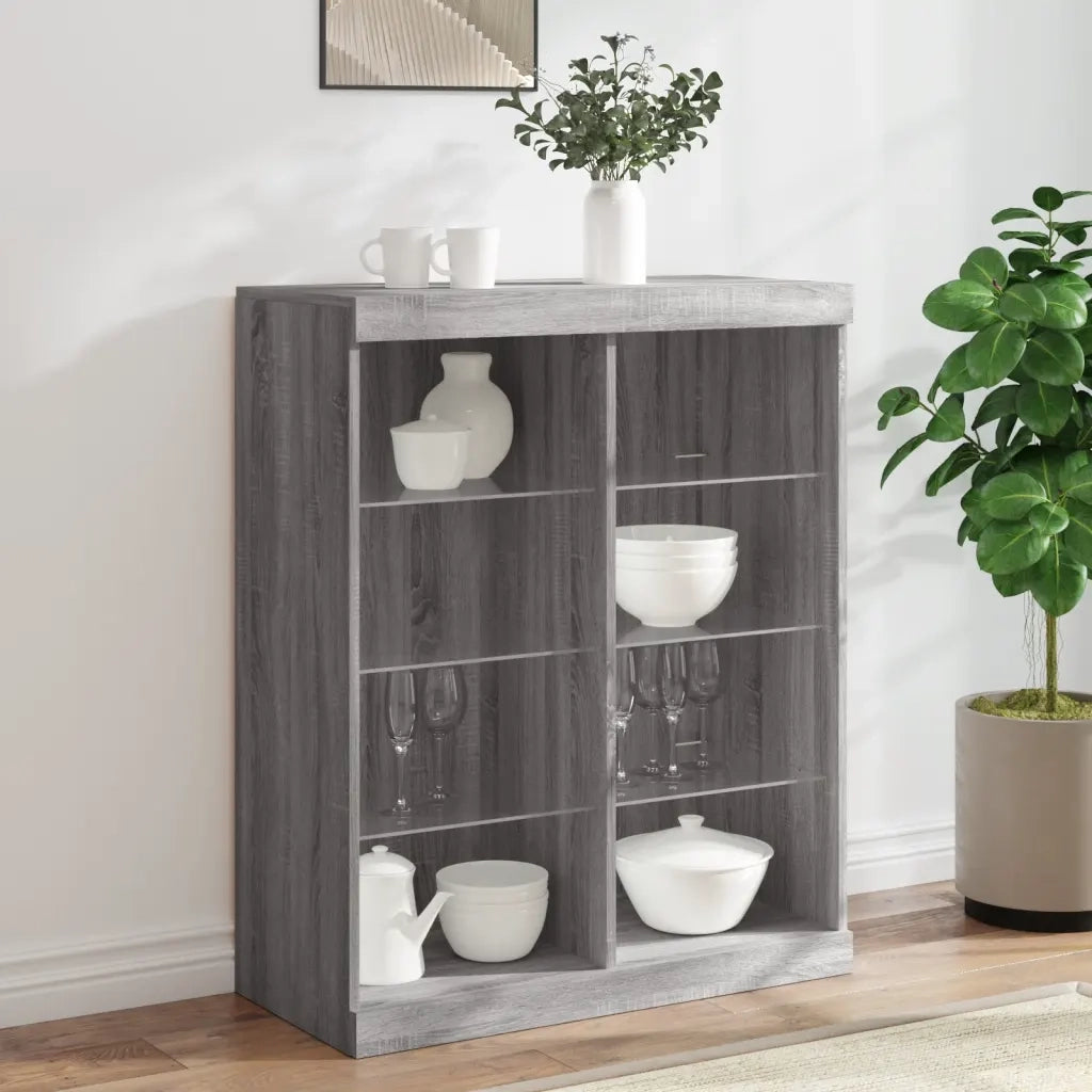 Credenza | Madia | Buffet da pranzo | Armadio da pranzo con Luci LED Grigio Sonoma 81x37x100 cm