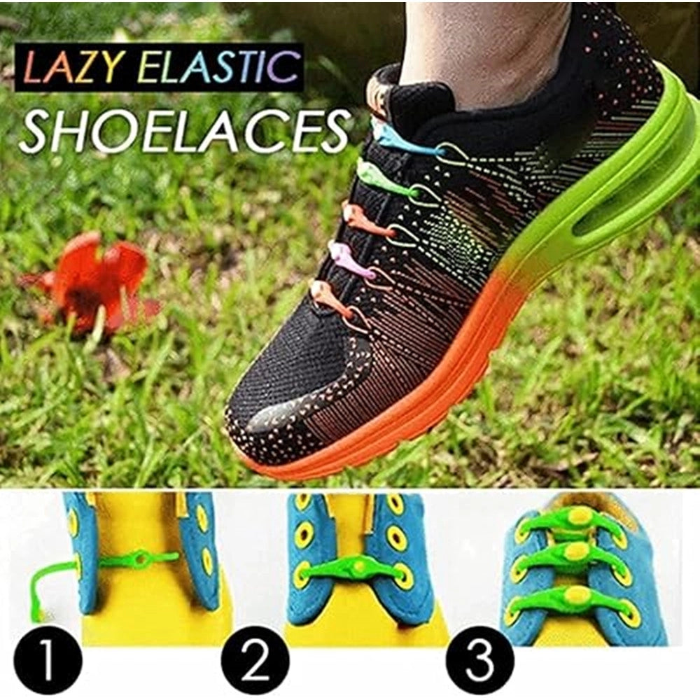 Trade Shop - Kit 10pz Lacci Per Scarpe Elastici In Silicone Colorati Senza Allaccio Per Adulti Bambini -