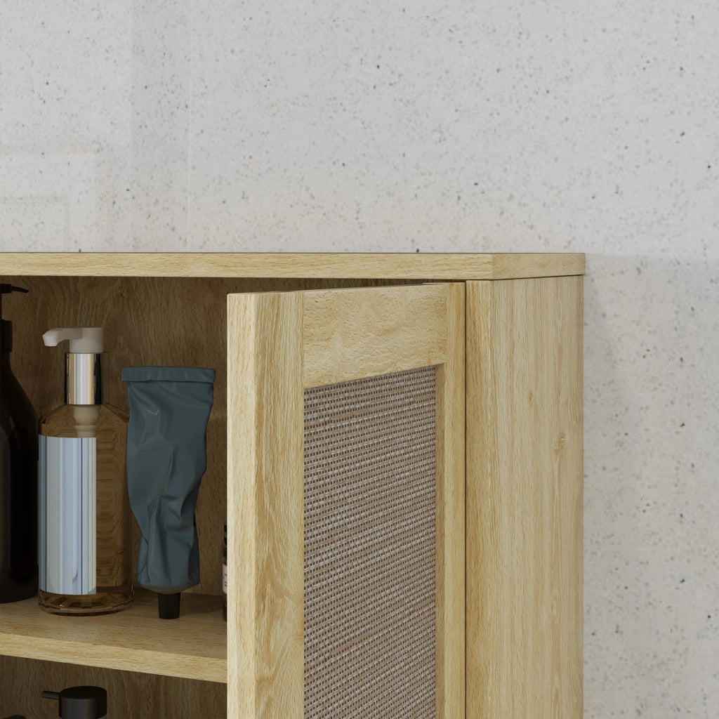 Mobile da Bagno Sospeso con Ante e Ripiano ¨C Minimal ¨C Effetto Rovere 59x20x66.5 cm