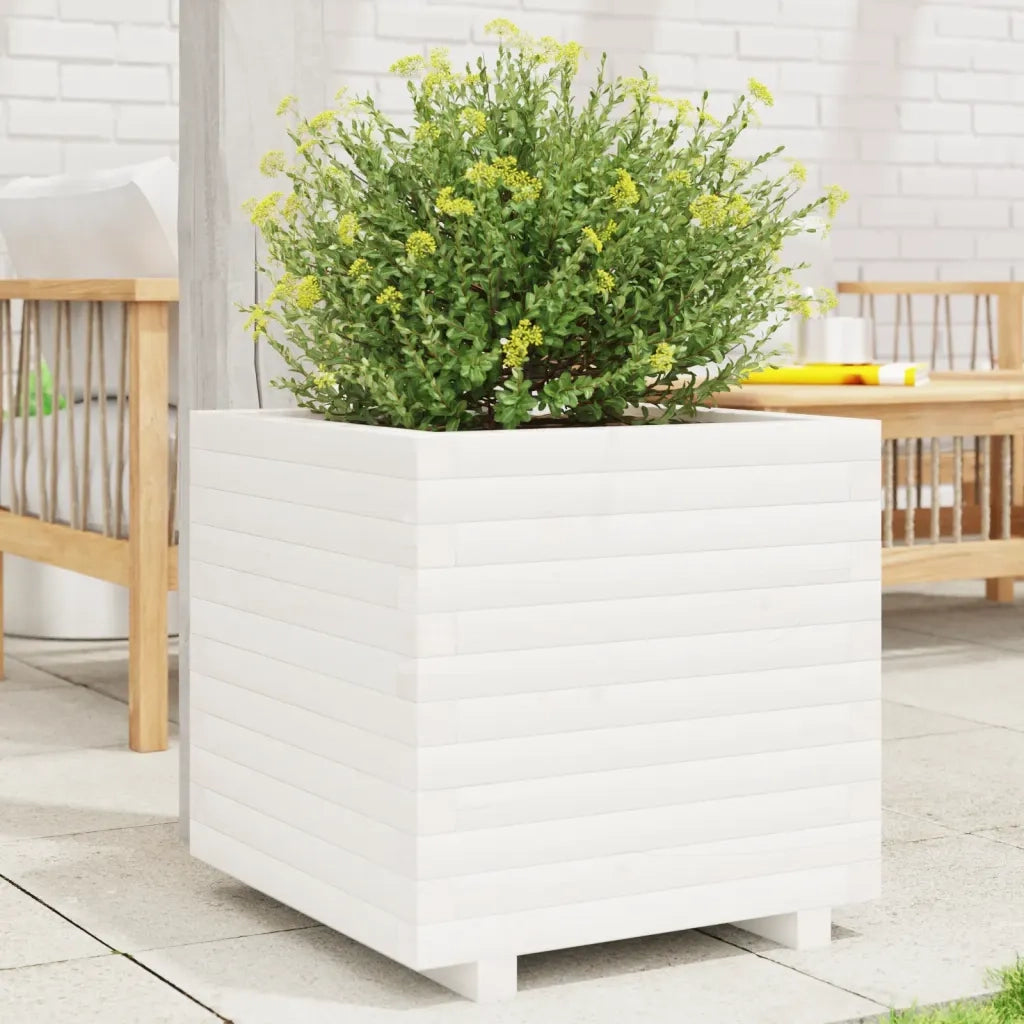 Fioriera da Giardino-Vaso da Esterno Bianca 50x50x49,5cm Legno Massello di Pino 191132