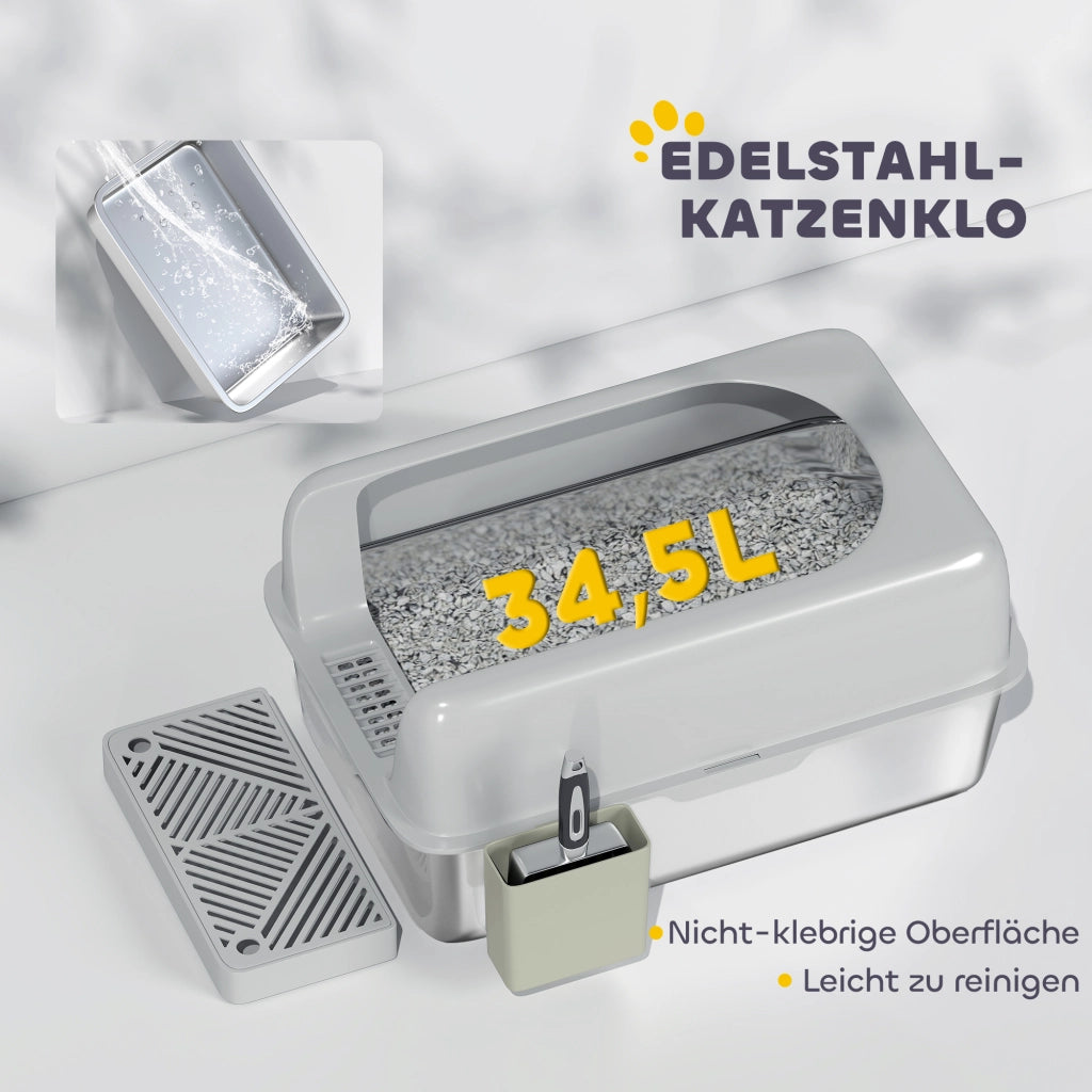 Lettiera per gatti ¨C Xylo ¨C acciaio inox, pareti alte, grigio chiaro