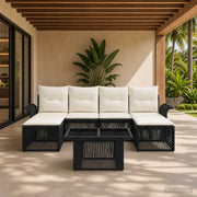 Set Divano da Giardino 7 pz Nero e Bianco Crema polyrattan 3436675
