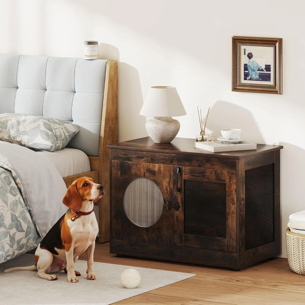 Mobile Lettiera per Gatti 82 x 47 x 60 cm, Casetta in Legno per Animali con Rete Traspirante in Metallo Robusto e Anta, Gabbia Multiuso per Gatti