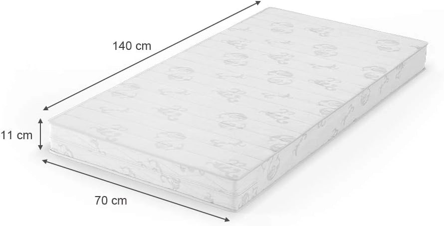 Materasso bambini, Bianco, 140 x 70 cm Livello di durezza H2, con rivestimento rimovibile e nucleo punto-elastico