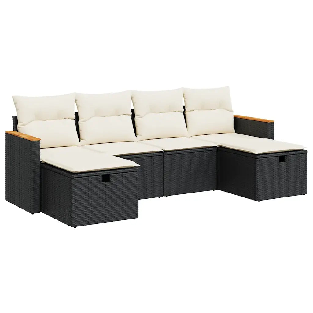 vidaXL Set Divano da Giardino 6 pz con Cuscini Nero in Polyrattan