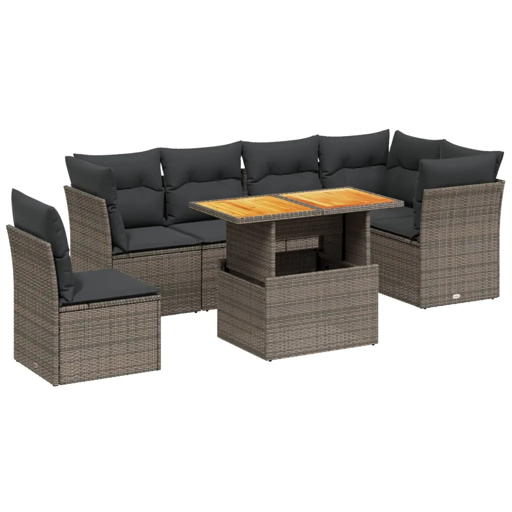 Set Divani da Giardino 7 pz con Cuscini Grigio in Polyrattan 3270857