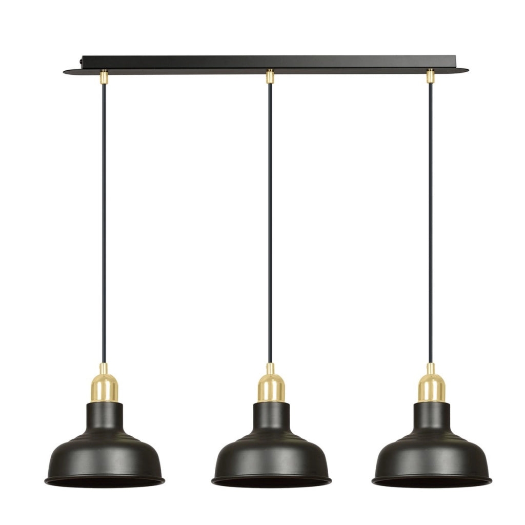 Lampada a sospensione Ibor in acciaio nero opaco e oro