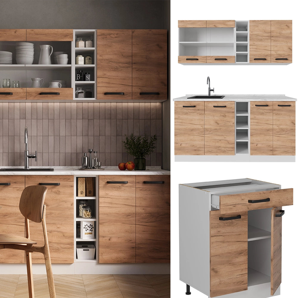 Vicco Cucina completa Quercia dorata/bianco 160 cm PL Marmo