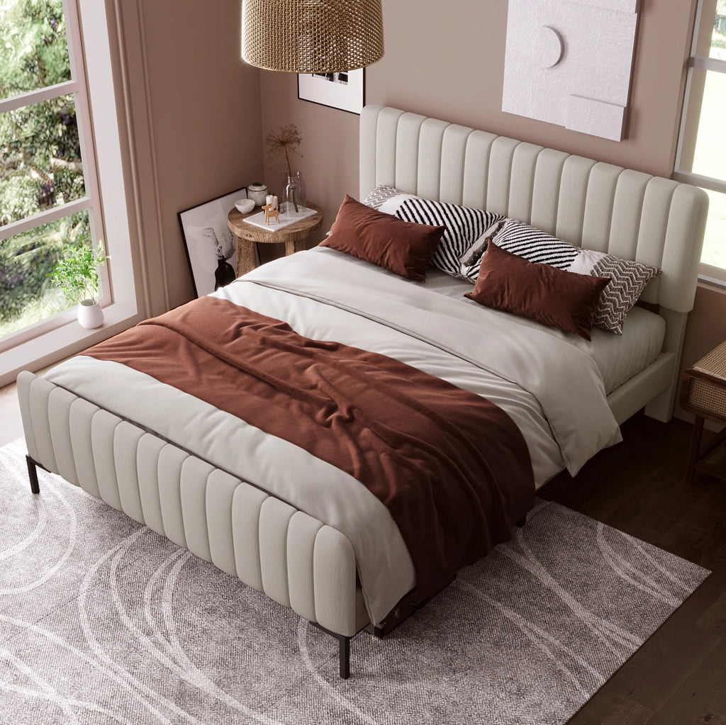 Letto imbottito 160x200 cm grigio-beige con testiera regolabile
