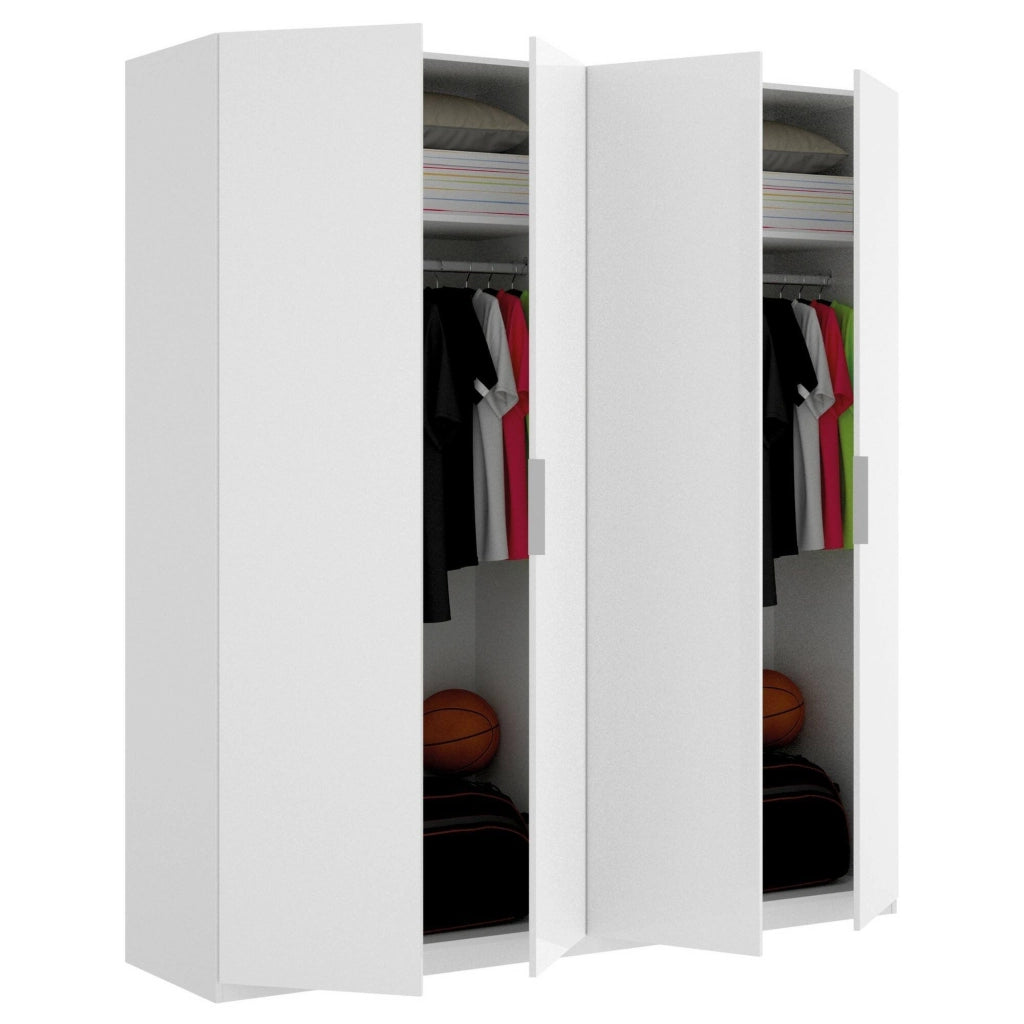 Guardaroba Iuventas, Mobile appendiabiti per camera da letto, Armadio a 4 ante battenti, 180x52h204 cm, Bianco
