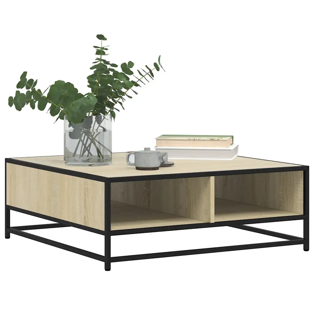 Tavolino Rovere Sonoma 80x80x30 cm in Truciolato e Metallo