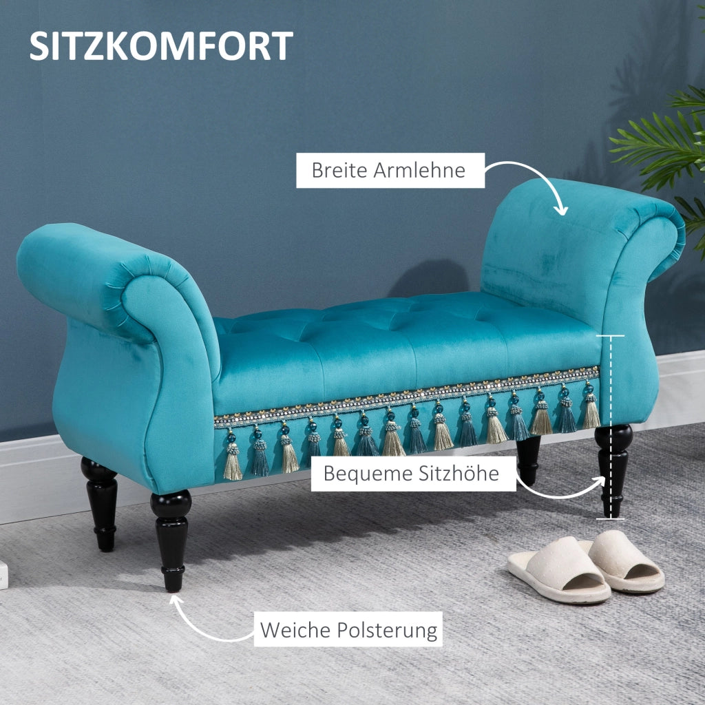 Panca imbottita vintage - con struttura robusta e seduta confortevole - in legno - blu