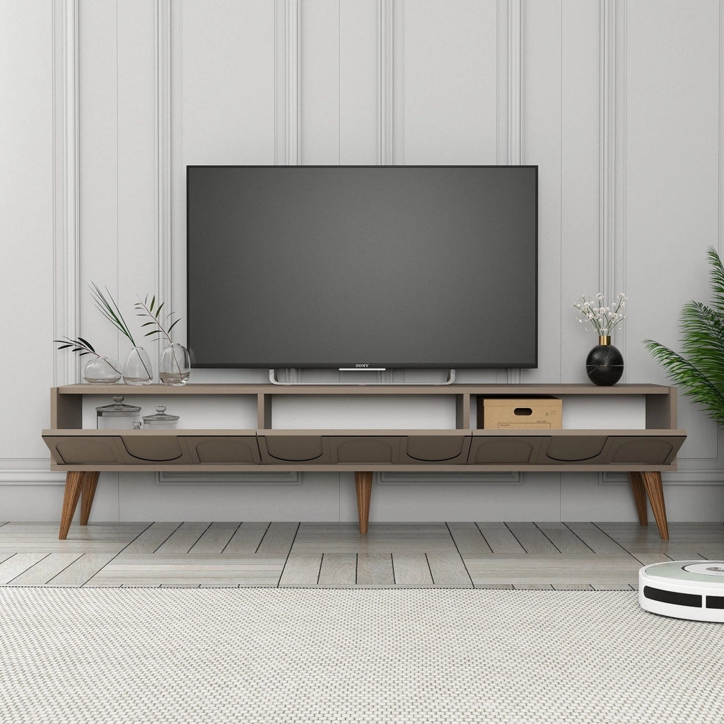 Scafa, Mobile Porta tv 3 Ante, 180x35x44h cm Grigio Tortora