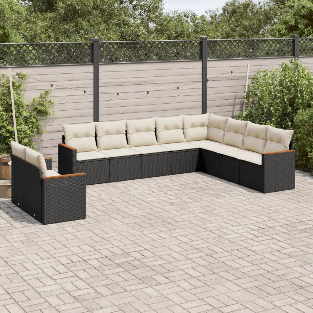 Set Divani da Giardino 10pz con Cuscini in Polyrattan Nero 3226112