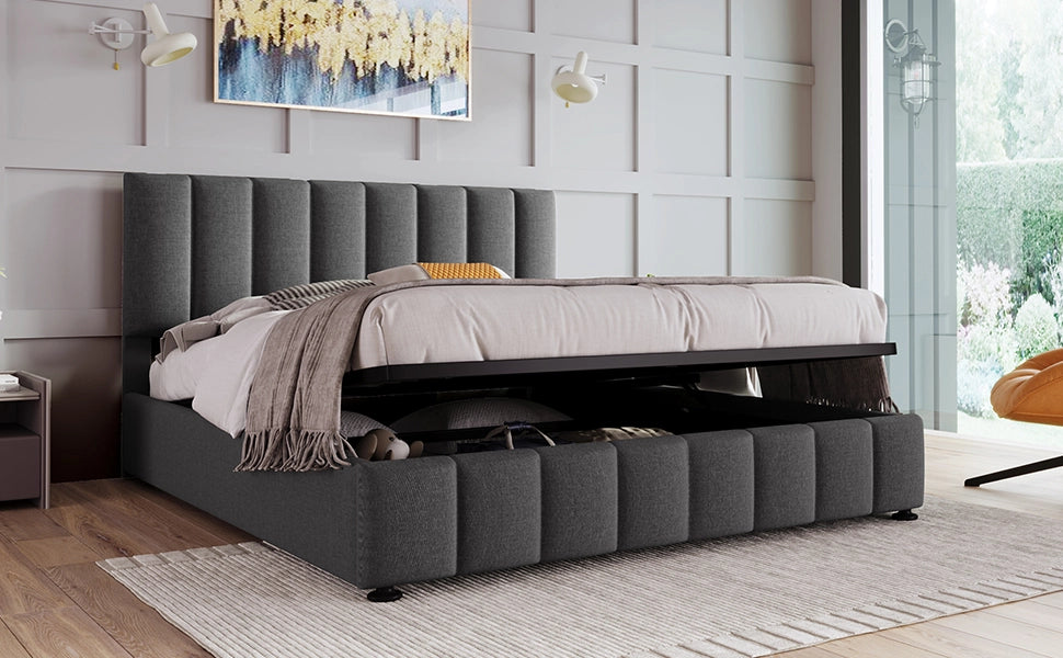 letto imbottito lino grigio 140 x 200 cm