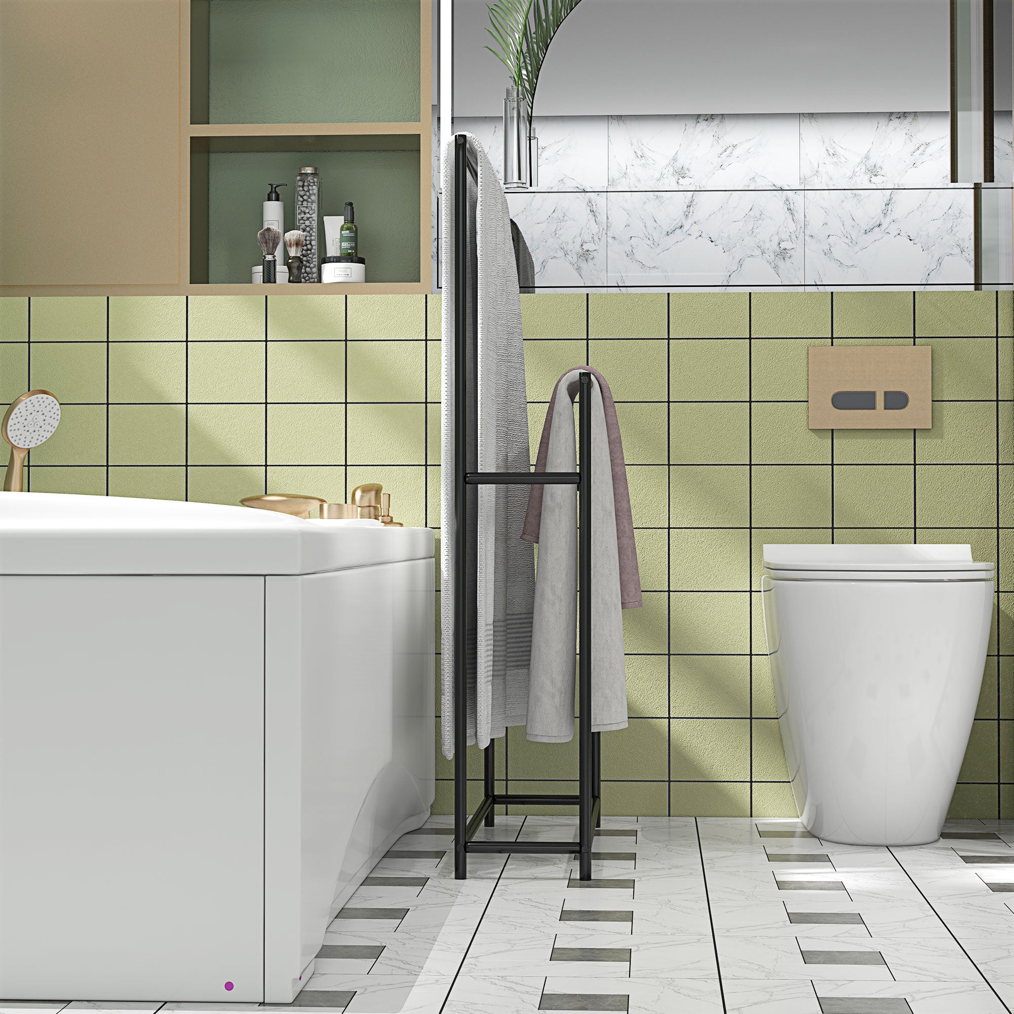 Portasciugamani da Terra a 2 Bracci Autoportante 66x20x110 cm in Metallo Nero