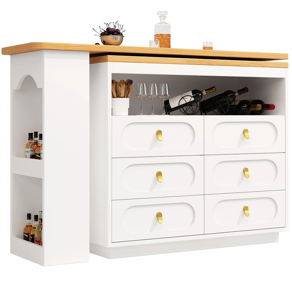 Tavolo bar estensibile - Xylo - rotante 360° con ruote bianco 138-203cm