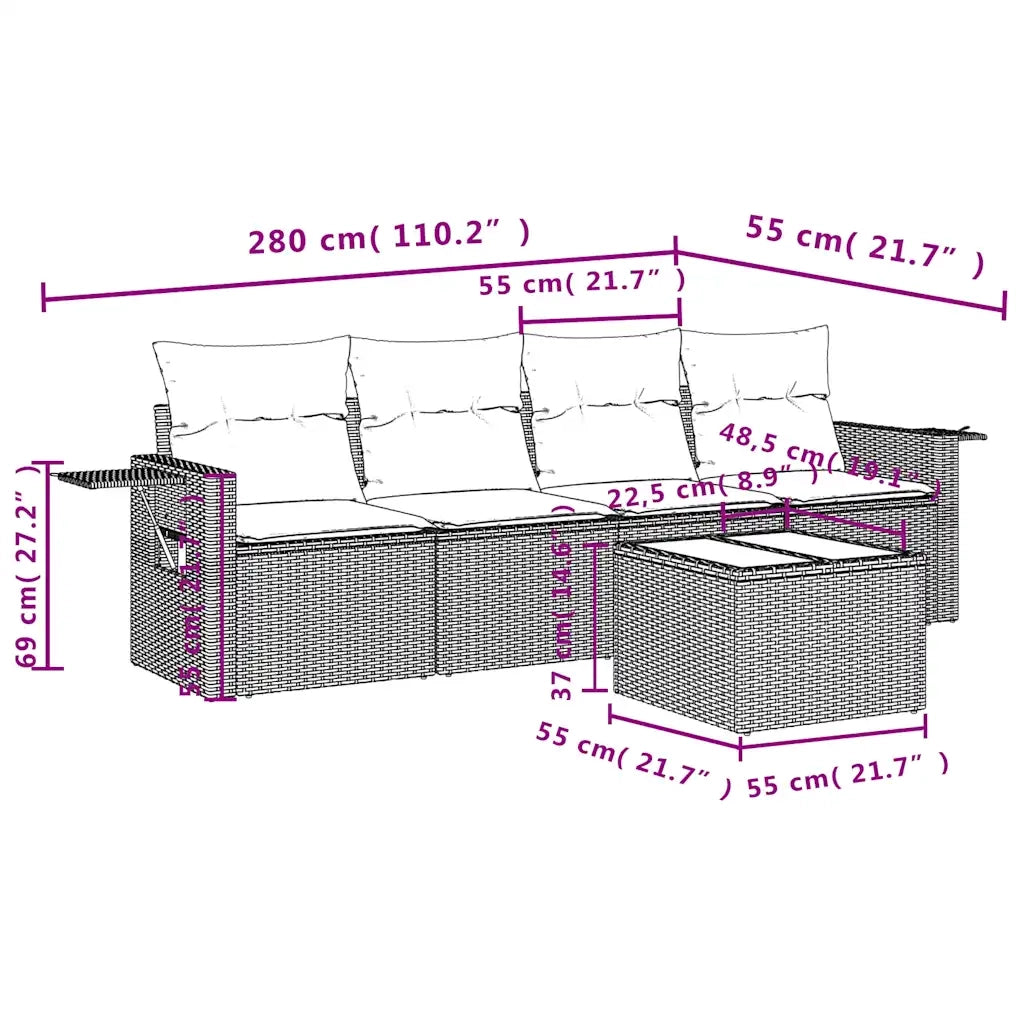 Set Divani da Giardino 5 pz con Cuscini Grigio in Polyrattan 3219890