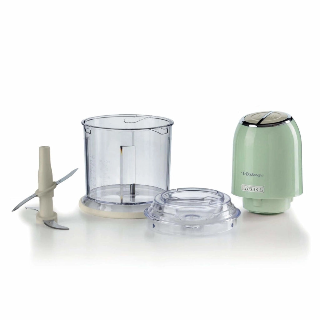 Ariete 438, Tritatutto Vintage, Chopper e Tritaghiaccio, 2 velocità, 4 lame in Acciaio Inox, Tazza graduata 600 ml, 400 W, Verde