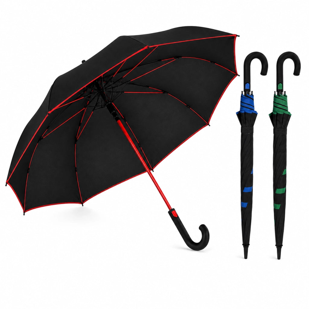 Kit 3 Ombrelli Grandi Automatici Antivento 120 cm 8 Stecche Fibra di Vetro Tessuto Extra