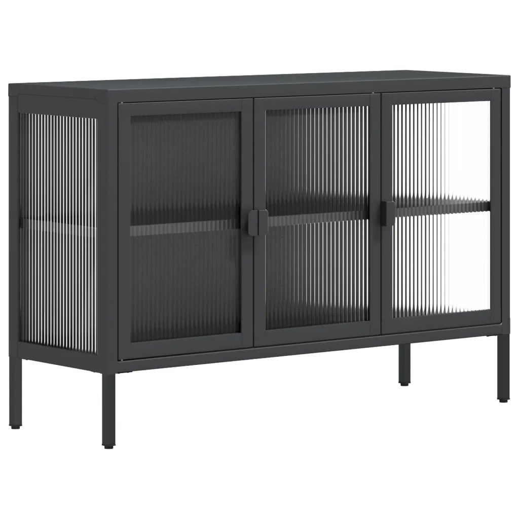 Credenza-Buffet-Armadio da cucina Nera 105x35x70 cm Vetro e Acciaio