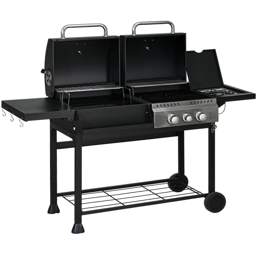 Grill a gas BBQ con termometro e piastre di mantenimento caldo ¨C zephmum ¨C 161x54x103 cm, nero e argento