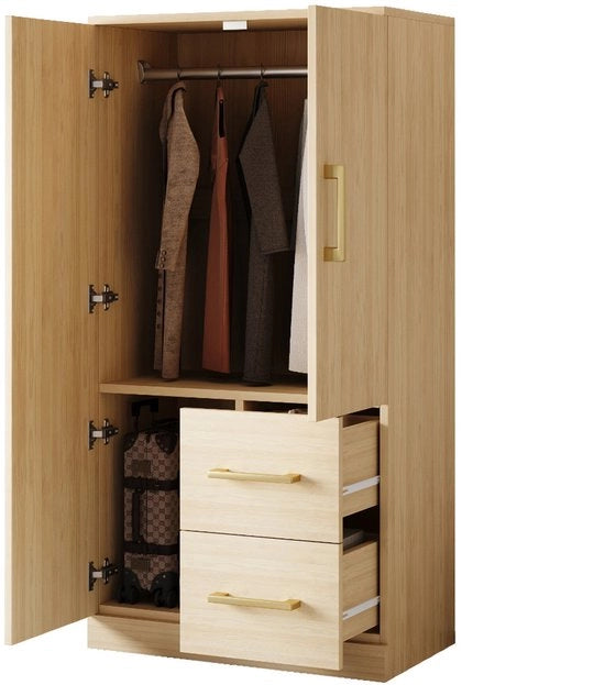 Armadio a due ante - Porta scorrevole - Cassetti - Ripiani di stoccaggio - Struttura in legno