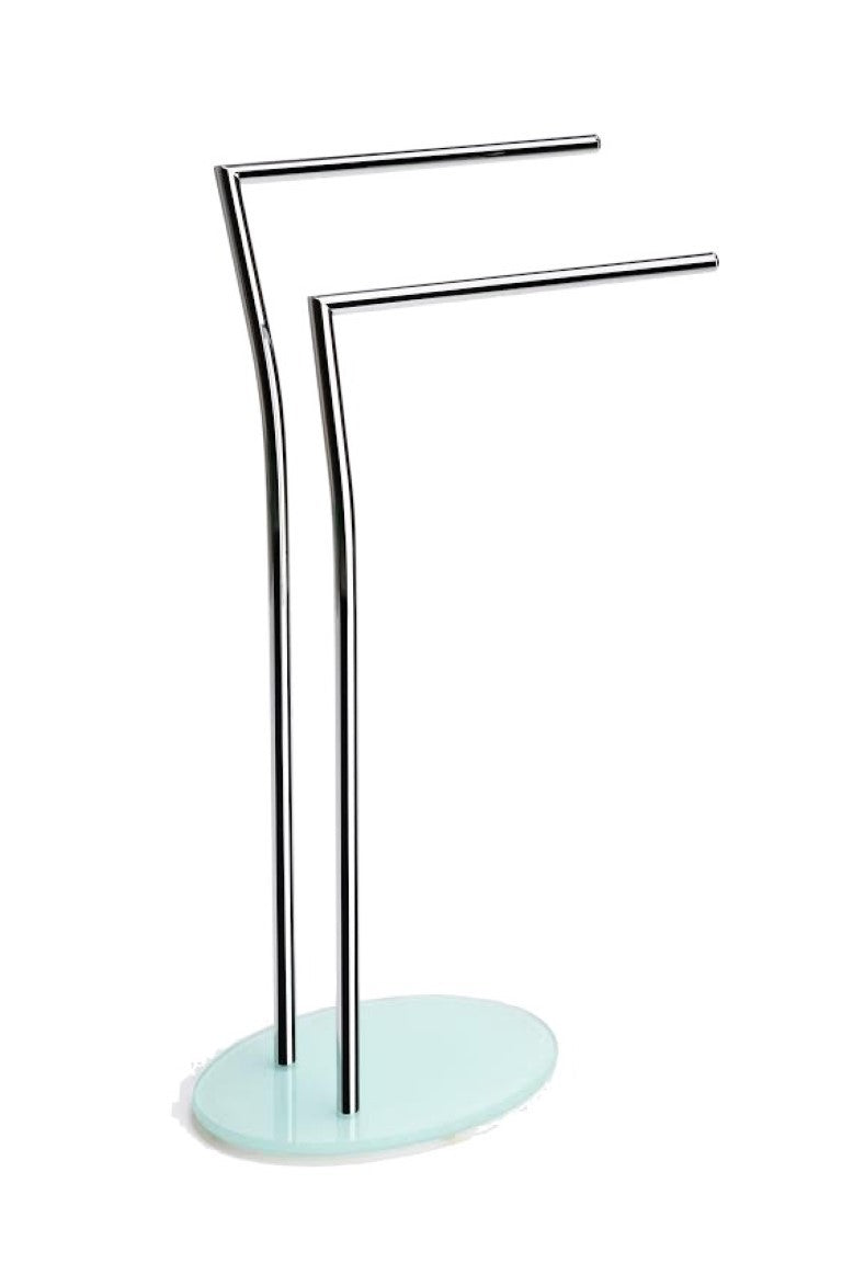 Piantana porta salviette in metallo cromato con base in vetro bianca