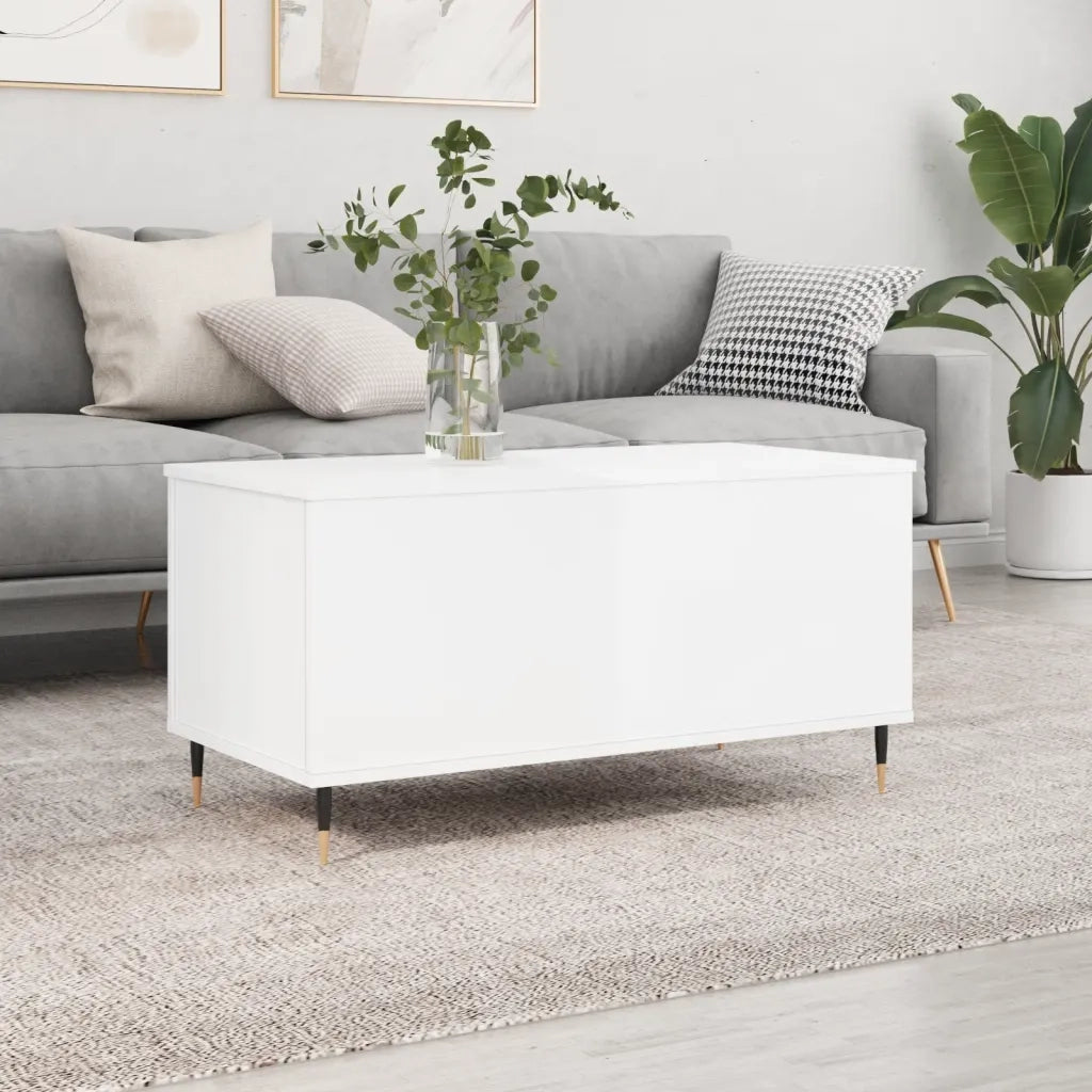 Tavolino Salotto-Tavolino da soggiorno-Tavolo Bianco Lucido 90x44,5x45 cm Legno Multistrato 893081