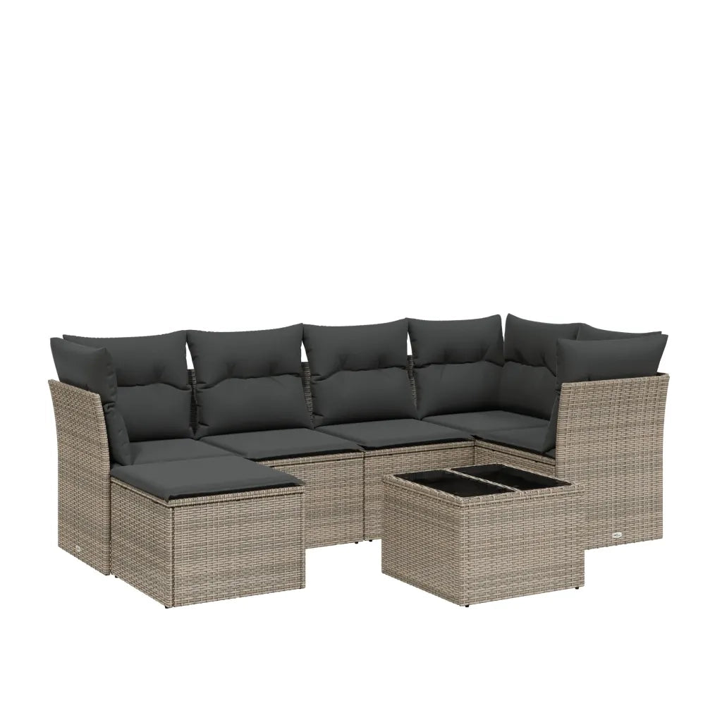 Set Divani da Giardino 7 pz con Cuscini Grigio in Polyrattan