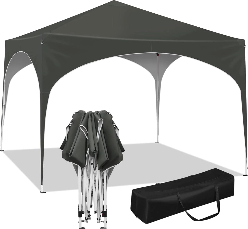 Gazebo da Giardino Richiudibile 3x3m Gazebo Esterno in Ferro Regolabile in Altezza Tendone con Soffitto Semicircolare Pieghevole Protezione Solare, Tende per eventi Facile da Montare Grigio