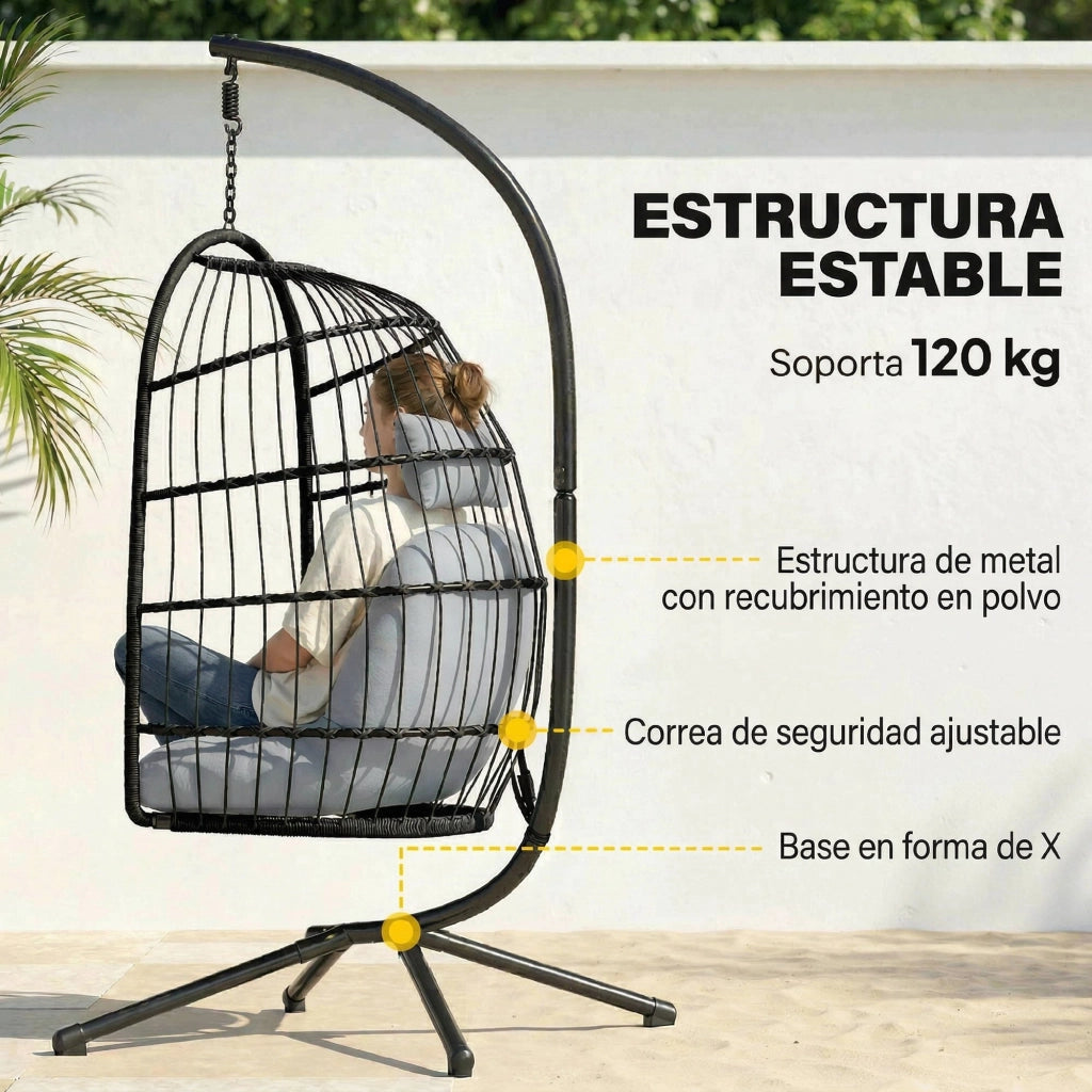 Sedia Huevo Sospesa ¨C zephmum ¨C Grigio Chiaro con Cuscino e Supporto