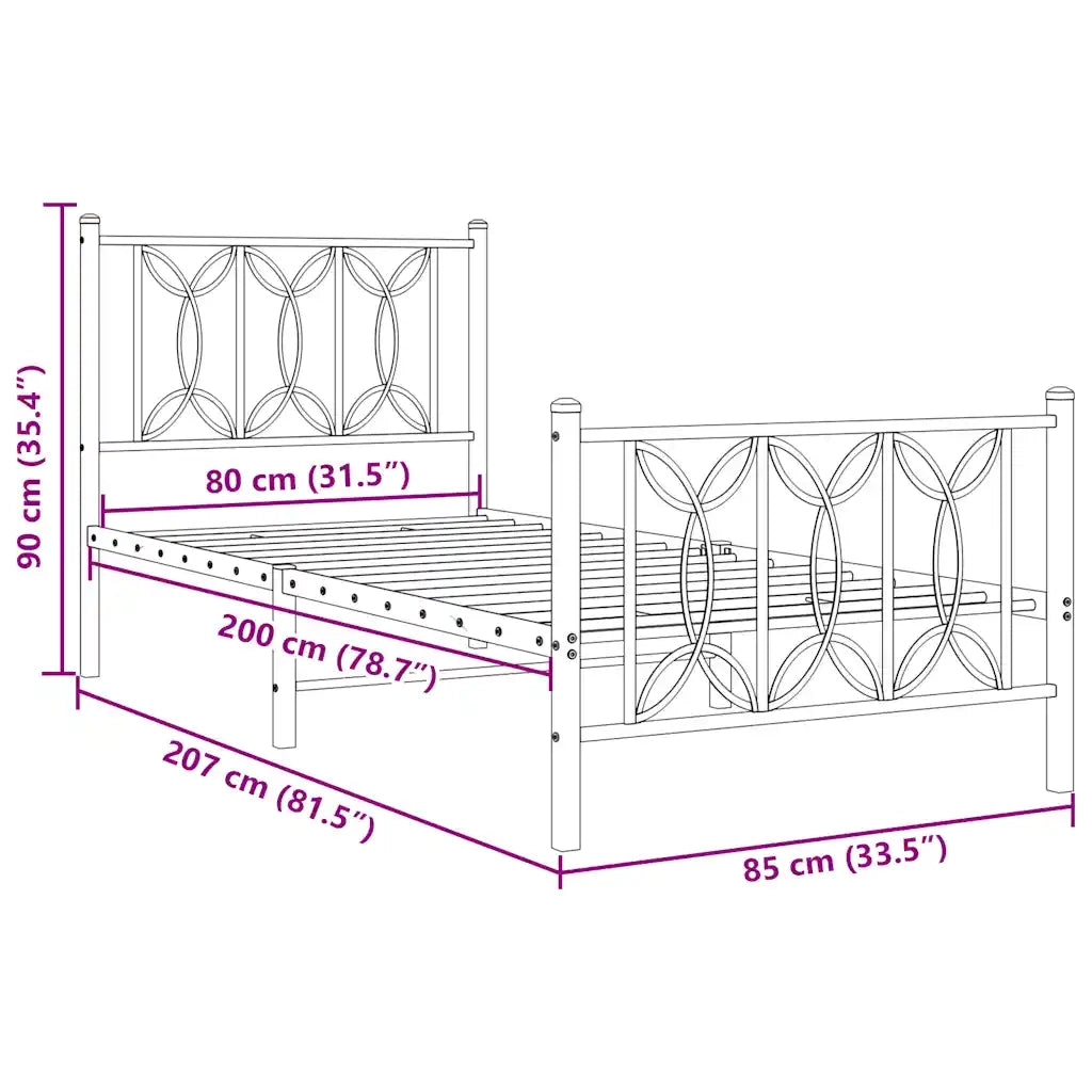 Giroletto con Testiera e Pediera-Struttura Letto Metallo Bianco 80x200 cm 810139