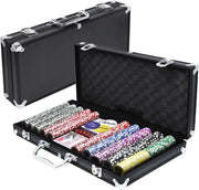 Set da poker da poker da 500 chip, con 500 chip da poker laser, 2 pazzi da poker, 3 bottoni per dealer e 5 dadi con valigetta in alluminio, nero
