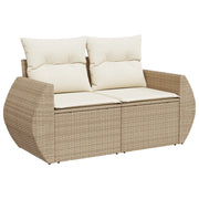 Set Divano da Giardino 8 Pezzi con Cuscini Beige Polyrattan Acacia