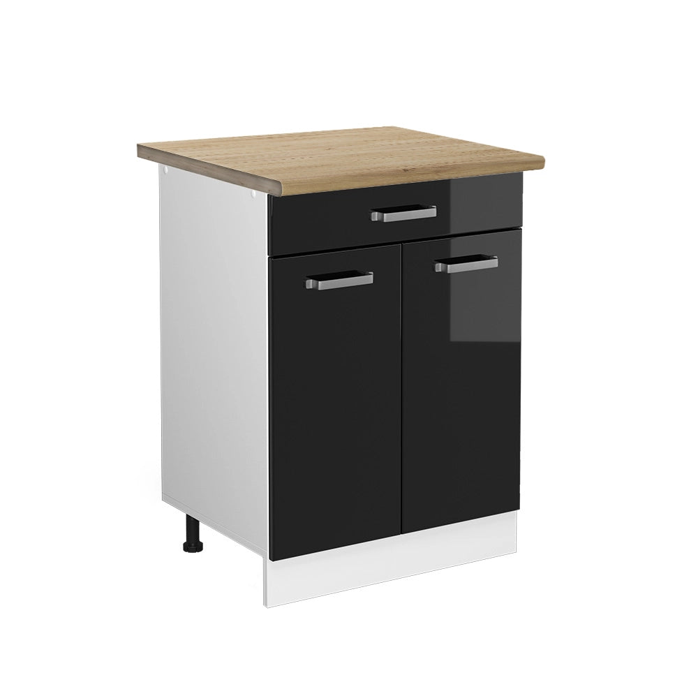 Vicco Mobiletto base per cucina Nero lucido 60 cm con cassetto, PL Rovere