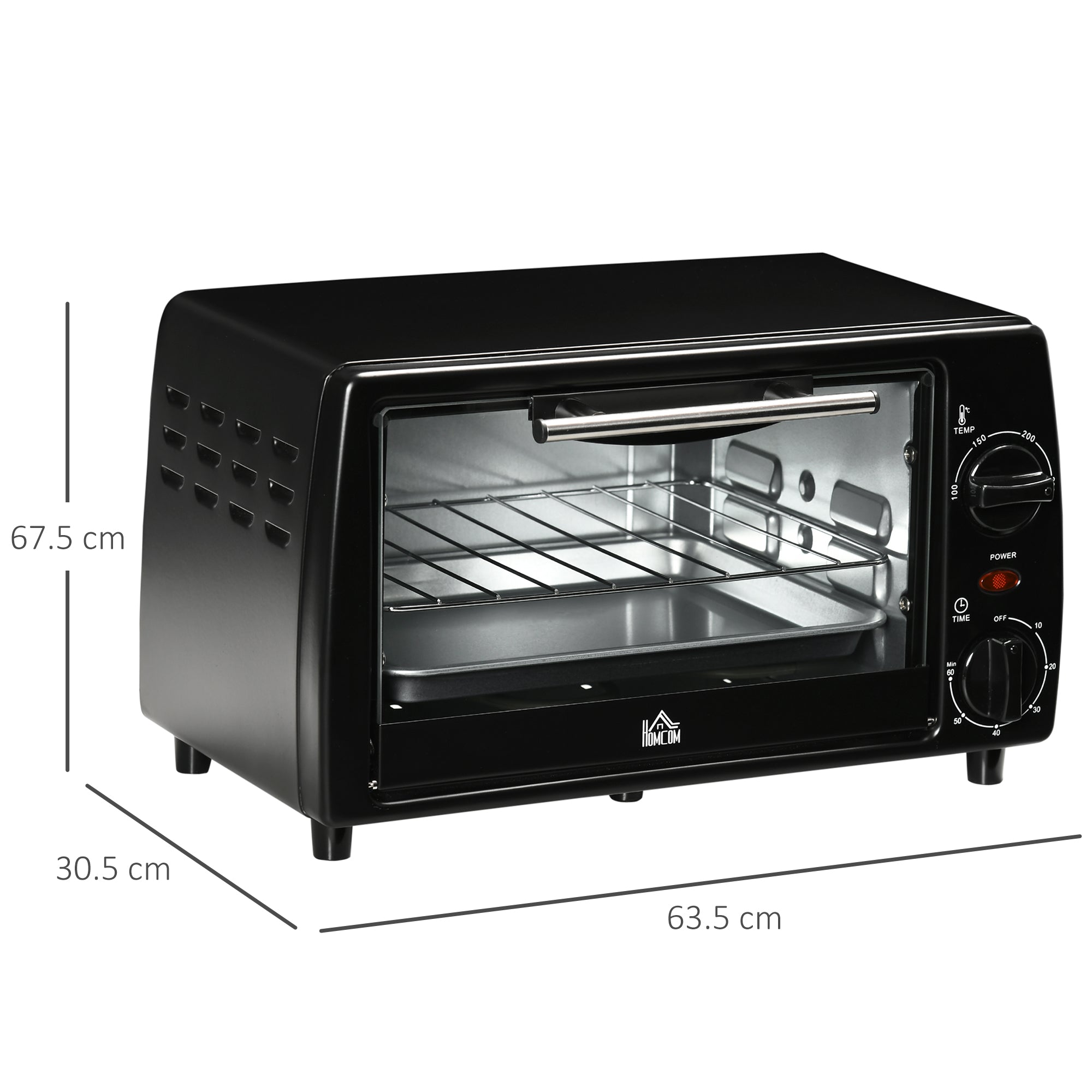 Fornetto Elettrico 10L 750W 36,5x26x22 cm Temperatura Regolabile e Timer Nero