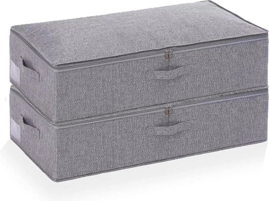Opberg cassetti pieghevoli sotto il letto - grigio - 76 x 38 x 17 cm - con chiusura a cerniera - maniglie - contenitore per abbigliamento - organizzazione - coperchio