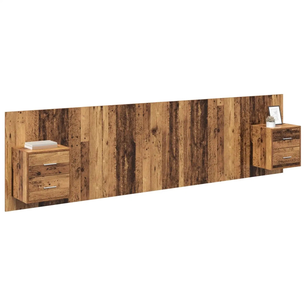 Testiera | Testata con Comodino 3 pcs Legno vecchio Legno multistrato