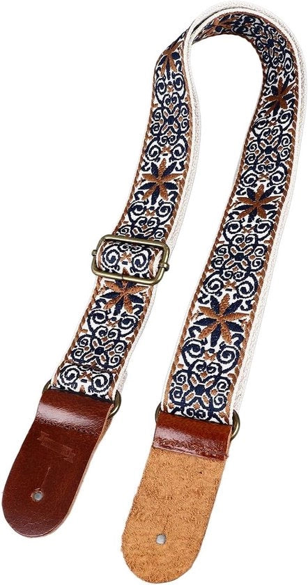Cinturone per Chitarra Ukulele Flessibile in Nylon e Pelle | Cinturino con Borchio | Blocco Cinturino | Adatto per Tutte le Dimensioni di Chitarra Ukulele | Per Bambini e Adulti