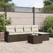 Set Divano da Giardino 6 pz con Cuscini-Sofa da Giardino-Divanetto da esterno Marrone in Polyrattan 324163
